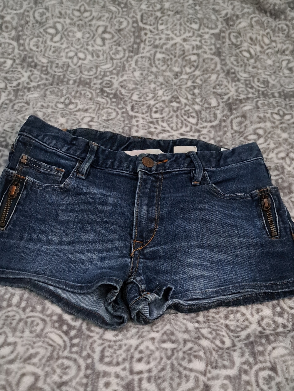 Dark Wash Denim Shorts with Zip Pocket Detail